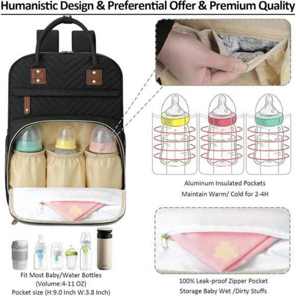 Large Diaper Bag Backpack Waterproof Baby Travel Bag Insulated Pockets Black - Picture 2 of 7